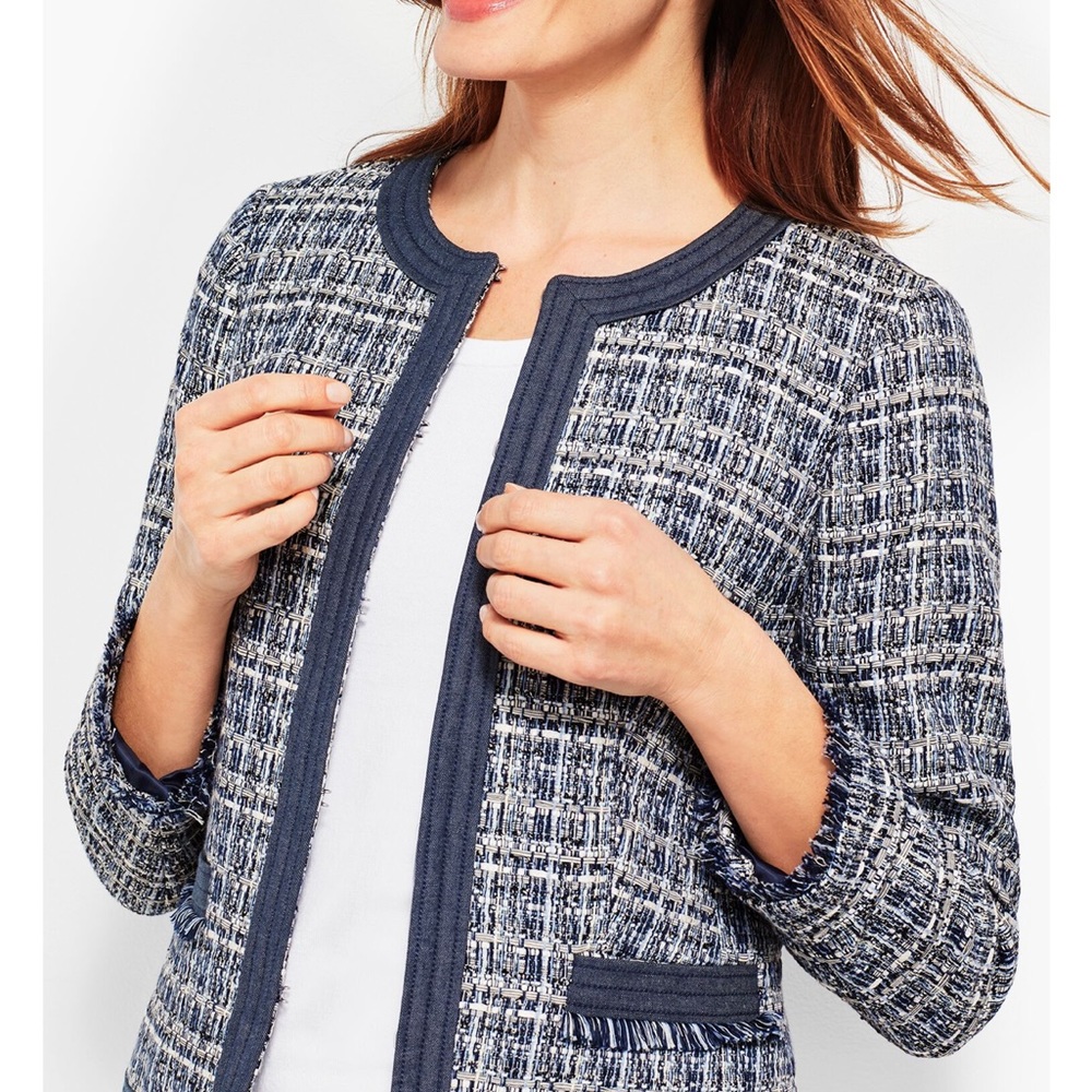 Talbots Chambray-Trim Tweed Jacket